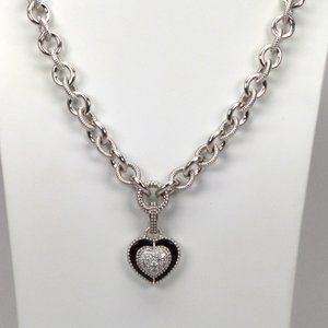 Judith Ripka Sterling Silver Heavyweight Necklace with Puffy Heart Onyx Pendant